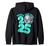 New Year 2025 Disco Ball Party NYE New Year Eve Retro Aqua Zip Hoodie