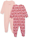 Amazon Essentials Combinaison pour jour et nuit en coton, avec pieds (anciennement Amazon Aware) Mixte Bébé, Lot de 2, Rose Clair/Rose Imprimé Fleuri, 0 mois