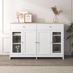 Hauss Sploe - Buffet en bois, quatre portes, trois tiroirs, salon, salle à manger, blanc (120 x 37 x 80 cm)