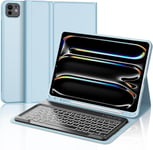 Clavier Ipad Pro 13 Pouces 2024, Coque Clavier Pour Ipad Pro 13"" M4 2024, Azerty Fran?ais Clavier R?tro?clair? Magn?tique D?tachable Bluetooth Pour Ipad Pro 13, Bleu Ciel