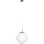 Eglo Suspension luminaire Rondo, lustre suspendu en acier nickel-mat, boule en verre opale mat blanc, lampe de salon ou salle à manger, douille E27, Ø 20 cm