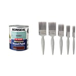 Ronseal 10 Year Weatherproof 2-in-1 Wood Paint Dark Oak Gloss 750ml and Harris Essentials Walls & Ceilings Paint Brush Set | Pack of 5 | 0.5", 1", 1.5", 2"