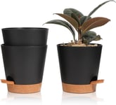 3 Pcs Pots De Fleurs En Plastique Noir 14cm Auto Arrosant, Soucoupe Pot Fleur De Syst¿¿Me D'arrosage Convient Aux Jardins De Balcon Int¿¿Rieurs Et Ext¿¿Rieurs