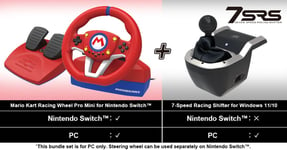 HORI - Mario Kart Racing Wheel Pro Mini + 7-Speed Racing Shifter Bundle For PC (Windows 11/10)