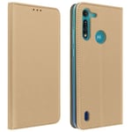 Motorola Moto G8 Power Lite Fodral Folio Cover Korthållare Stativ Funktion Gult Guld