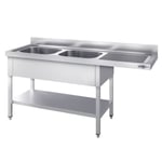 Plonge en inox Evier 1600 x 600 mm - GGMGASTRO - 2 bacs à gauche - LxPXH 400 x 400 x 250 mm