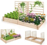 Jardinière Surélevée en Bois avec 3 Treillis - 2 Bacs à Plantes - Carré Potager Extérieur