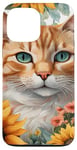 Coque pour iPhone 13 Pro Max Orange Tabby Cat and Sunflowers Feline & Floral