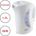 2000W 1.7L Electric Cordless Kettle Dual Water Level Automatic Shut-Off - White