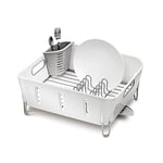 simplehuman KT1104 Compact Dish Rack, Drainer for Kitchen, 360º Swivel Spout, Easy to Clean, Coated Steel Wire, Cutlery Holder, Rustproof, White Plastic, W 37.1cm x H 17.2cm x D 32.8cm