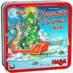 HABA - Pyramide des Animaux Edition Noël - Jeu d'adresse et d'empilement - Boite Metallique - 4 Ans et Plus - 305526 Rouge