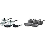 Tefal Comfort Max, Pan Set, 14cm Milkpan, 16cm and 18cm Saucepans with Lids & Tower Cerastone T81276 Forged 5 Piece Pan Set with Non-Stick Coating and Soft Touch Handles