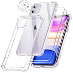 SOGUDE 5 in 1 Coque pour iPhone 11 avec 2 Verres Trempés et 2 Caméra Protecteur, Étui de Protection Antichoc avec Coussin d'air Intégré Mince Bumper Housse - Transparente