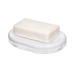 iDesign 28872 Soap Dish, Oval Soap Holder Made of Plastic for Bathroom or Kitchen, Soap Bar Storage with Drainage Hole for Sink and Shower, White, 14.1 cm x 10 cm x 2.4 cm