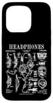 Coque pour iPhone 15 Pro Casque audio vintage breveté DJ Gamer Podcaster Musique