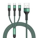 RAVIAD Câble Multi USB, 3 en 1 Câble Universel [1.2M] Multi USB Câble de Chargement en Nylon avec Micro USB Type C Lightning Câble pour iPhone, Samsung Galaxy, Huawei, Honor, OnePlus- Vert