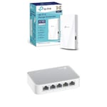 TP-Link RE500X + TL-SF1005D 5-Port 10/100 Mbps Unmanaged Desktop Switch - White