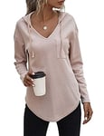 Cuptacc Pull Femme Col V Chemisier Coton T-Shirts à Manches Longues Grande Taille Abricot,Klein S 36