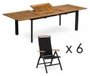 Nydala Matgrupp Svart/Teak - Bord 96x200/280 cm + 6st Pos. (7 st, Polyester - Navy Blå)