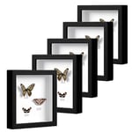 EUGAD Lot de 5 Cadre Photo en Bois 30x30cm, Style 3D Cadre de Boîte d'Ombre Profonde pour Objets jusqu'à 3cm, Galerie Photos Décoration Murale avec Passe-Partout vitre en Plastique, Noir