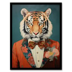 Tiger in a Tuxedo Fun Animal Portrait Living Room Framed Wall Art Print