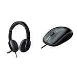 Logitech H540 Wired Headset, Stereo Headphone with Noise-Cancelling Microphone, Black & B100 Wired USB Mouse, 3-Buttons, Optical Tracking, Ambidextrous PC/Mac/Laptop - Black