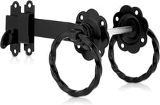 Loquet de portail à anneau torsadé noir,loquet de porte avec revêtement en poudre noire pour résister à la corrosion et protéger contre les intempéries.(Q1349)