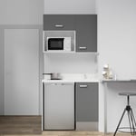 Kitchenette K00L - 100 cm - emplacements frigo top et micro-ondes-Gris-Snova-évier à droite