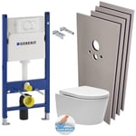 Pack Bati-support Geberit 112cm + Cuvette Swiss Aqua Technologies sans bride + Plaque blanche + Set habillage (SATrimlessGeb3-sa