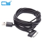 10ft 3M Super Long Câble de Chargeur de Cordon de Charge de Données USB pour Samsung Galaxy Tab 2 P3100 P5100 Note 10.1 N8000 P7510 P6800 P1000,200cm - Noir