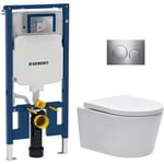 Geberit - Pack wc Bati-support UP720 slim + wc sat sans bride fixations invisibles + Abattant softclose + Plaque SLIM-SATrimless-F