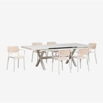 Sklum - Ensemble table de jardin extensible en aluminium (180-240x90 cm) Karena et 6 chaises de jardin avec accoudoirs Omara Blanc Gardenia