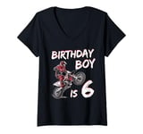 Womens Motocross 6th Birthday Girl 6 Year Old Dirt Bike V-Neck T-Shirt