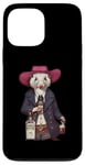 Coque pour iPhone 13 Pro Max Opossum américain dans un chapeau de cowboy buvant une bouteille de whisky