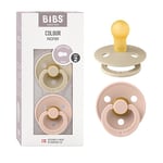 BIBS Colour Soother 2-Pack, BPA Free Dummy Pacifier, Round Nipple. Natural Rubber Latex, Size 2 (6-18 Months), Vanilla/Blush