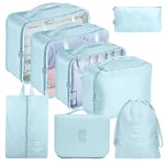 MURISE Packing Cubes 8 pièces, Organisateur Valise pour Les Vacances et Les Voyages, Sac Rangement Valise, Les Essentiels du Voyage, Système de Rangement pour valises (Bleu)