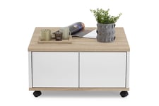 Soffbord Graciete 70 cm med Förvaring Lådor på Hjul - Vit/Ljus Ekfärg Vit,Beige Scandinavian Choice