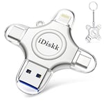 iDiskk Clé Photo 512 Go pour iPhone, 4 en 1 iPhone Lightning iPhone Memory Sticks Fonctionne avec Le dernier Appareil iPhone USB-C Android Phone Mac et Ordinateur