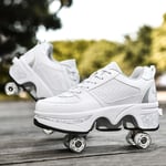 JZIYH 2 en 1 Multi-Usages Patins À roulettes pour Femmes 4 Roues Réglables À roulettes Chaussures pour Garçons Filles Confortables,White+Silver,34