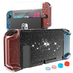 HEYSTOP Case Compatible with Nintendo Switch Dockable, Protective PC Cover Compatible with Nintendo Switch and Joy Con Controller with a Switch Screen Protector and 4 Thumb Stick Caps (Black Glitter)
