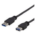 DELTACO USB 3.1 Gen1 Förlängningskabel, 1m, USB-A hane till USB-A hona