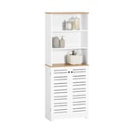 SoBuy Meuble Colonne de Salle de Bain, Armoire Haute, Meuble de Rangement avec 3 Etagères et 2 Portes Persiennes, Bibliothèque, pour Sallons de Bain, Salon, Bureau, L60xP30xH160 cm, Blanc, BZR44-W