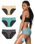 TIICHOO Culotte Menstruelle Flux Tres Abondant Culotte de Regle Femme Anti Fuite Slip Lot de 3 (XS, Vert Turquoise/Gris/Beige)