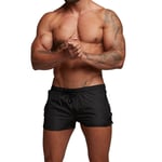 (Black M)Men Gym Shorts Sweat Absorbing Quick Dry Workout Shorts With Side TDM