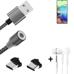 Magnetic charging cable + earphones for Samsung Galaxy A71 5G + USB type C a. Mi