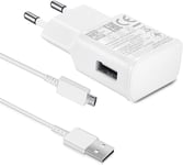 Adaptive Chargeur Rapide Avec Micro Usb Câble 150 Cm Compatible Avec Samsung Galaxy S7, S6, S2, S3, S4, S5 Edge, J3, J7, Note 5, A10, A9, Moto G5, E6, E5, E4, Afc Chargeur Usb Blanc