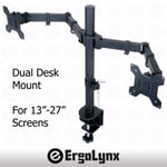 Double LCD Monitor Twin TV Arm Desk Mount Computer Screen Bracket Dual 2 13”-27”