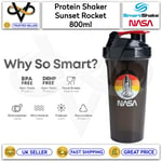 Smart Shake Bottle 800ml Protein Shaker Lite NASA Sunset Rocket Black BPA-Free