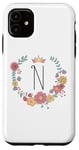 Coque pour iPhone 11 Cadeau personalisé pour fillettes thème princesses lettre N