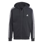 adidas Men's Essentials Fleece 3-Stripes Full-Zip Hoodie, Black/White, M